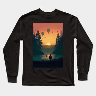 Surreal Hot Air Balloon Forest Landscape Long Sleeve T-Shirt